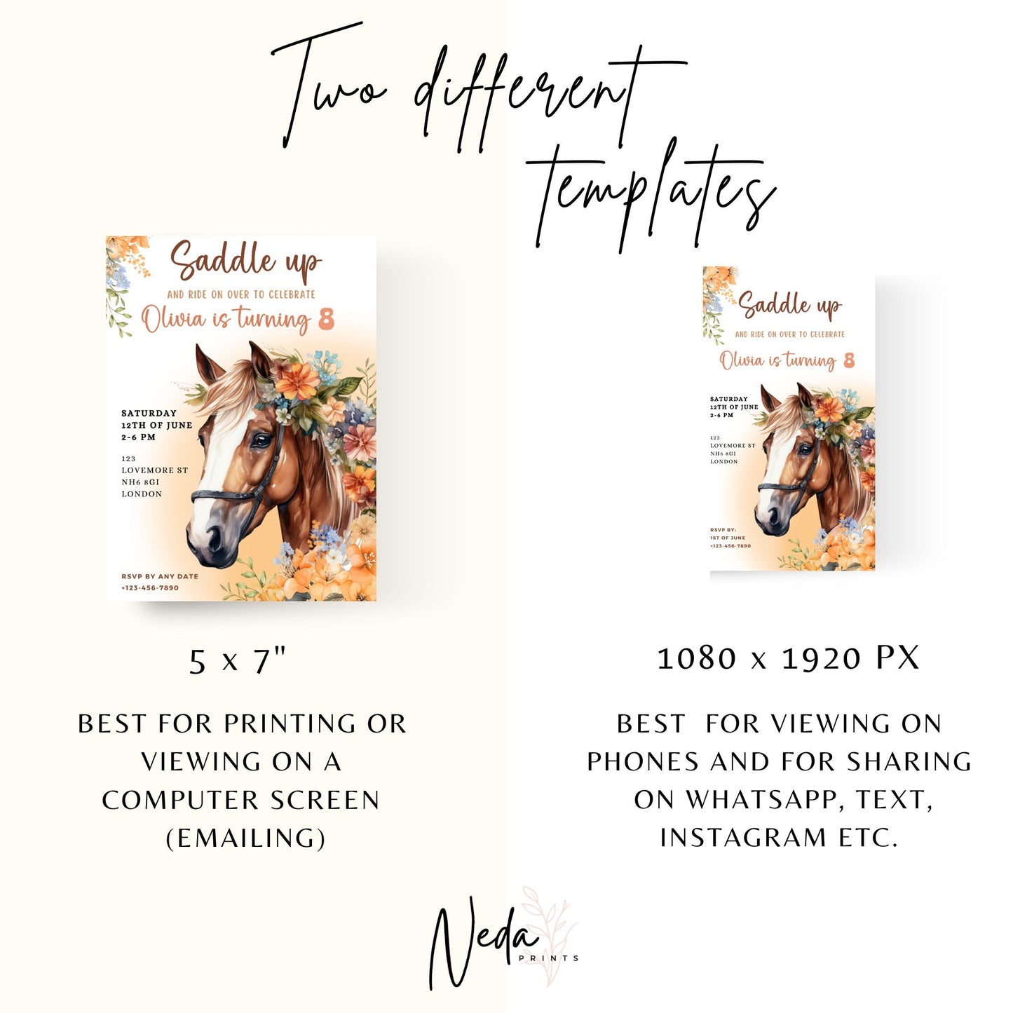 EDITABLE Horse Birthday Invitation, Cowgirl Birthday Party, Horse Birthday Invite, Girl Birthday Party Invite, Printable Download, I0039