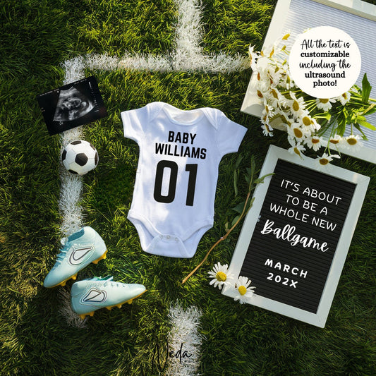 EDITABLE Soccer/Football Pregnancy Announcement Digital, Baby announcement, Pregnancy Reveal, Customizable Announcement, Download, 0254