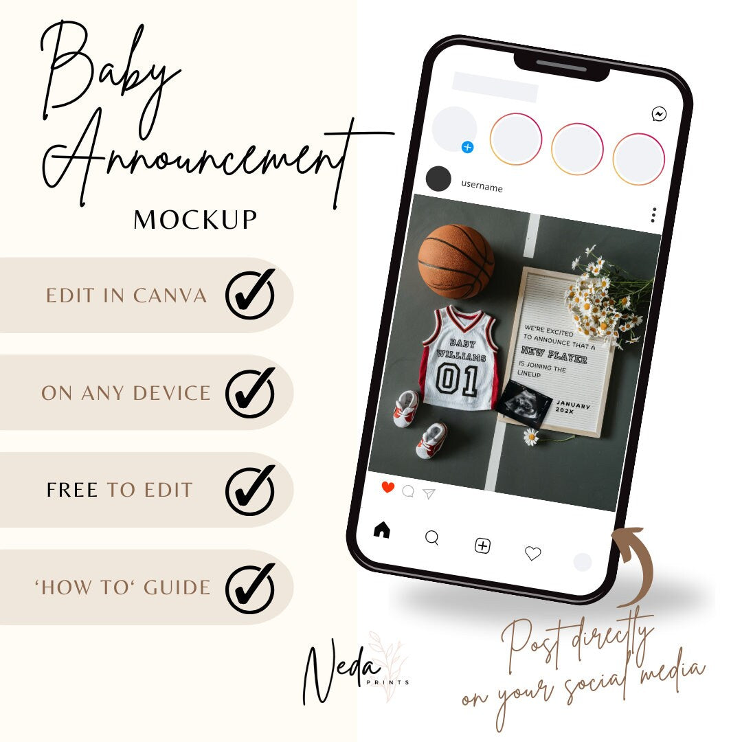 EDITABLE Basketball Pregnancy Announcement Digital, Baby announcement, Pregnancy Reveal, Customizable Maternity Announcement, Download, 0256