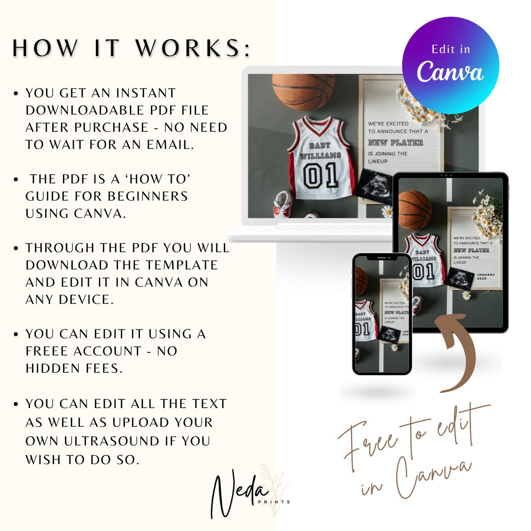 EDITABLE Basketball Pregnancy Announcement Digital, Baby announcement, Pregnancy Reveal, Customizable Maternity Announcement, Download, 0256