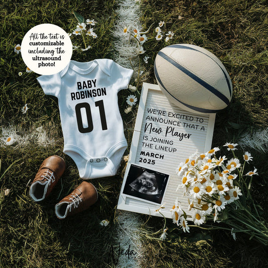 EDITABLE Rugby Pregnancy Announcement Digital, Rugby Baby announcement, Instagram Pregnancy Reveal, Customizable Announcement, Download 0260