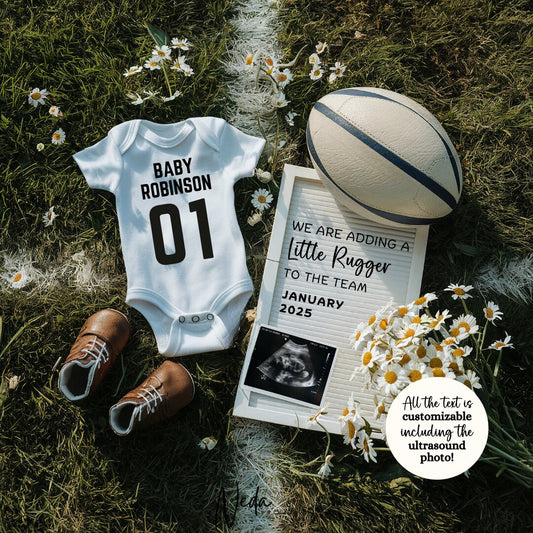 EDITABLE Rugby Pregnancy Announcement Digital, Rugby Baby announcement, Instagram Pregnancy Reveal, Customizable Announcement, Download 0261