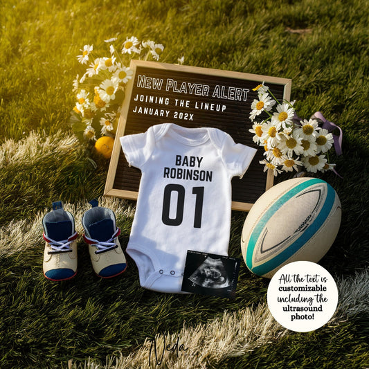 EDITABLE Rugby Pregnancy Announcement Digital, Rugby Baby announcement, Instagram Pregnancy Reveal, Customizable Announcement, Download 0262
