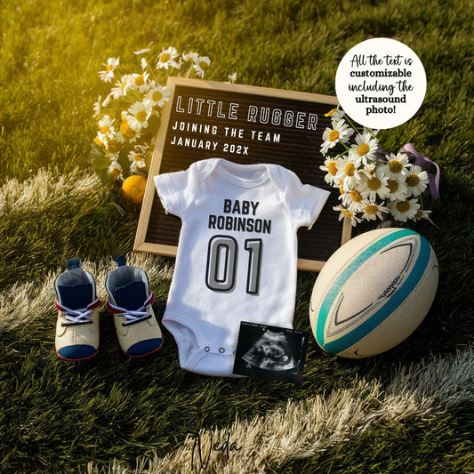 EDITABLE Rugby Pregnancy Announcement Digital, Rugby Baby announcement, Instagram Pregnancy Reveal, Customizable Announcement, Download 0263