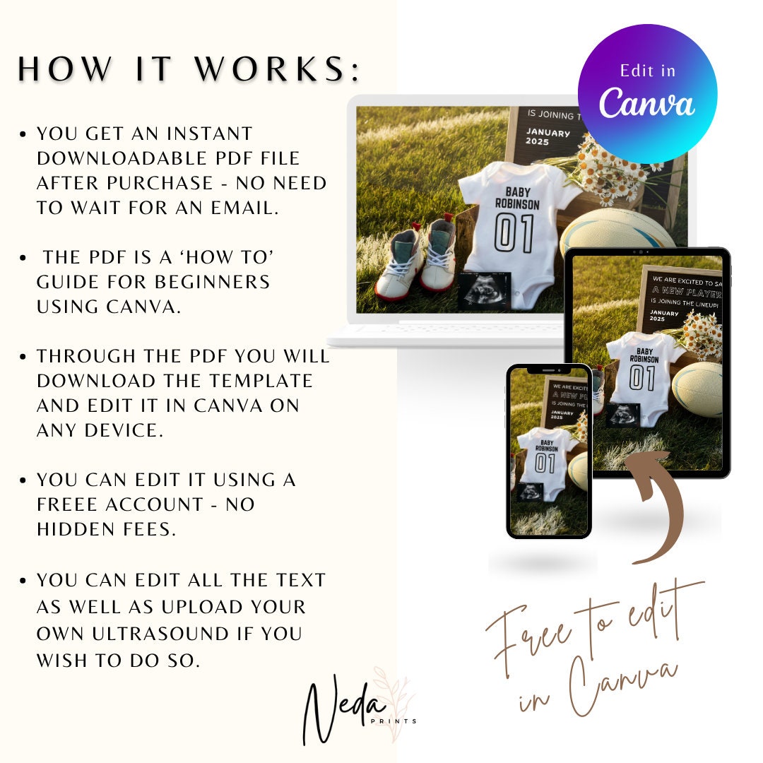 EDITABLE Rugby Pregnancy Announcement Digital, Rugby Baby announcement, Instagram Pregnancy Reveal, Customizable Announcement, Download 0265