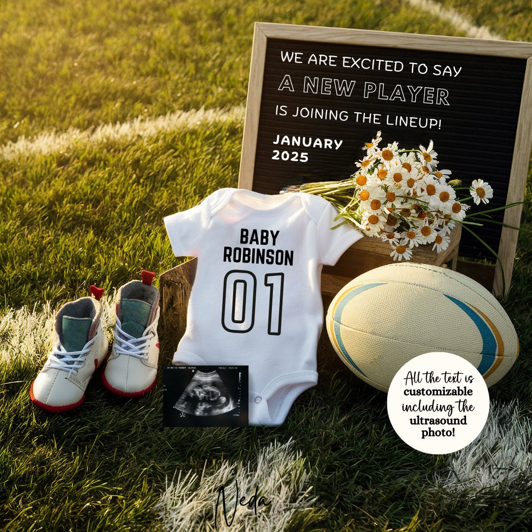 EDITABLE Rugby Pregnancy Announcement Digital, Rugby Baby announcement, Instagram Pregnancy Reveal, Customizable Announcement, Download 0265