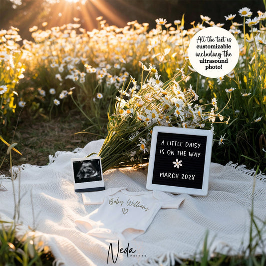 EDITABLE Daisy Pregnancy Announcement Digital, Daisy Flower Baby announcement, Instagram Pregnancy Reveal, Flower Announcement Download 0266