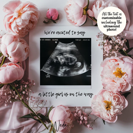 EDITABLE Little Girl Summer Pregnancy Announcement Digital, Baby Girl Announcement, Instagram Pregnancy Reveal, Announcement Download 0269