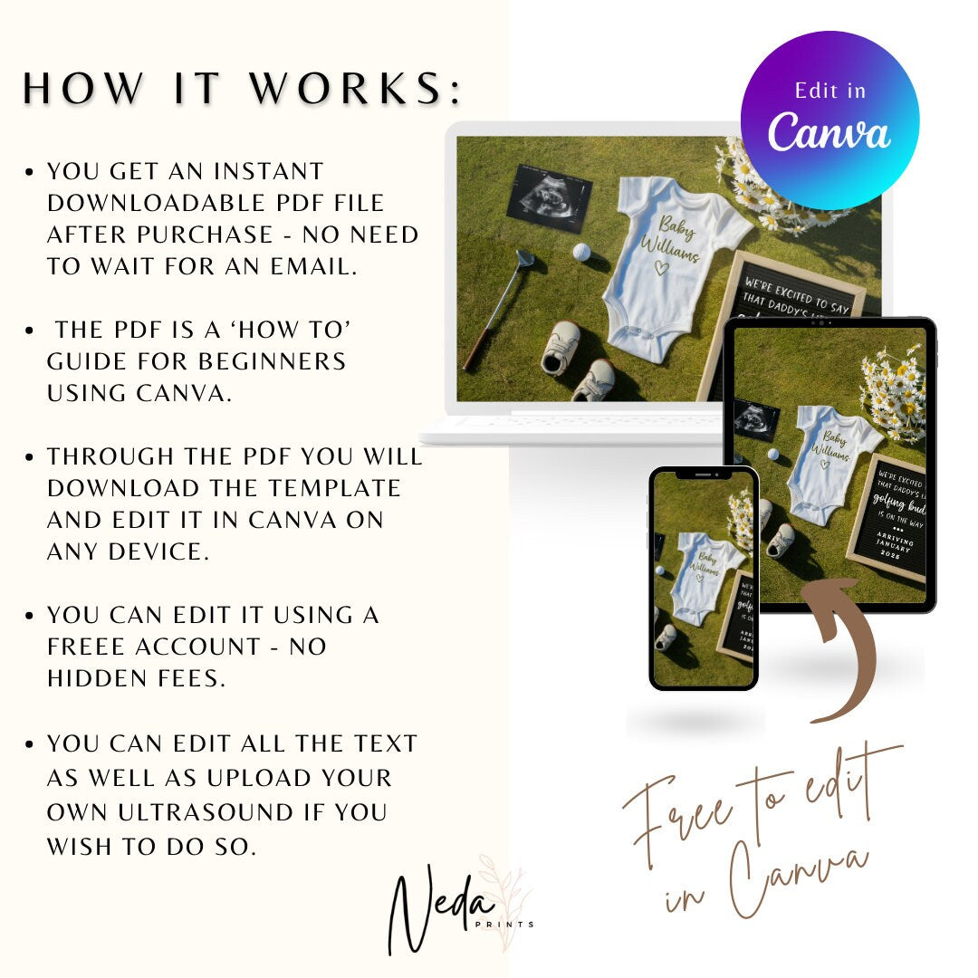 EDITABLE Golf Pregnancy Announcement Digital, Daddy's Golfing Buddy Caddie Baby announcement, Pregnancy Reveal, Announcement, Download, 0248