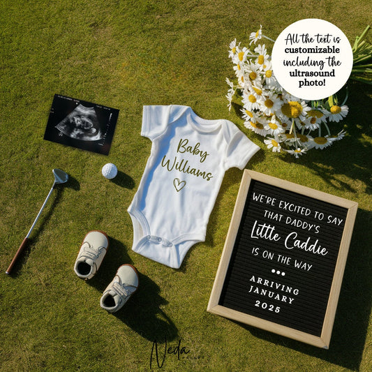 EDITABLE Golf Pregnancy Announcement Digital, Daddy's Golfing Buddy Caddie Baby announcement, Pregnancy Reveal, Announcement, Download, 0249