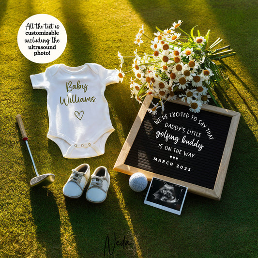 EDITABLE Golf Pregnancy Announcement Digital, Daddy's Golfing Buddy Caddie Baby announcement, Pregnancy Reveal, Announcement, Download, 0250