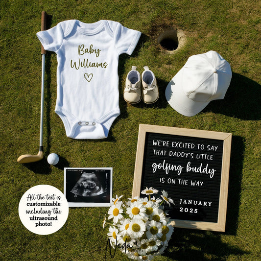 EDITABLE Golf Pregnancy Announcement Digital, Daddy's Golfing Buddy Caddie Baby announcement, Pregnancy Reveal, Announcement, Download, 0252