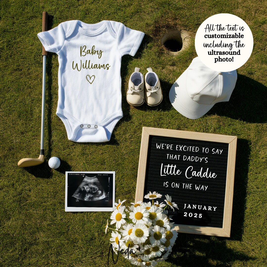 EDITABLE Golf Pregnancy Announcement Digital, Daddy's Golfing Buddy Caddie Baby announcement, Pregnancy Reveal, Announcement, Download, 0253