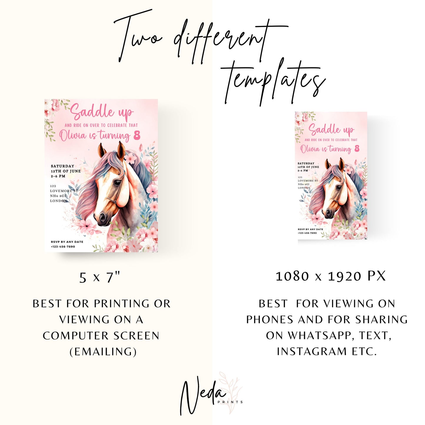 EDITABLE Horse Birthday Invitation, Cowgirl Birthday Party, Horse Birthday Invite, Girl Birthday Party Invite Printable Download, I0041