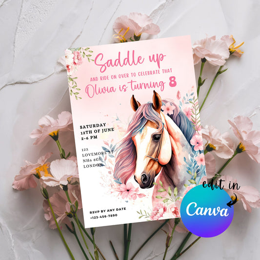 EDITABLE Horse Birthday Invitation, Cowgirl Birthday Party, Horse Birthday Invite, Girl Birthday Party Invite Printable Download, I0041