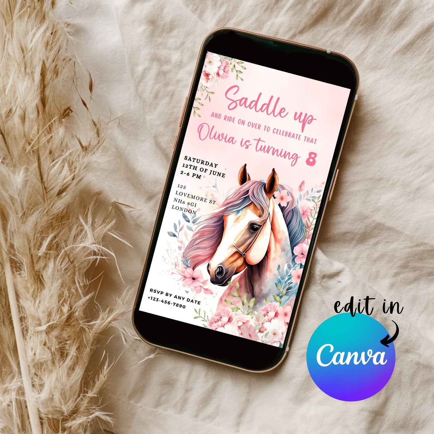 EDITABLE Horse Birthday Invitation, Cowgirl Birthday Party, Horse Birthday Invite, Girl Birthday Party Invite Printable Download, I0041