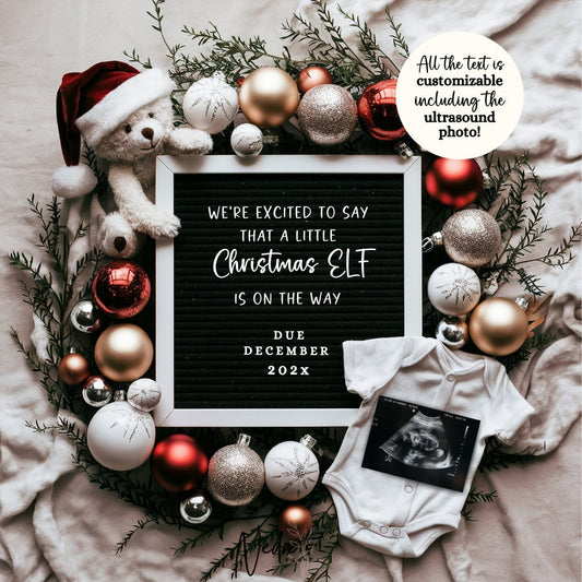 EDITABLE Christmas Pregnancy Announcement Digital, Baby announcement, Christmas Baby Reveal, Social Media Pregnancy, Instant Download, 0270