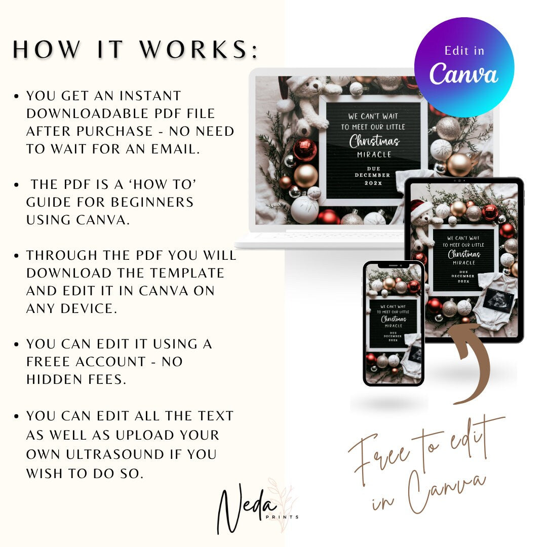 EDITABLE Christmas Pregnancy Announcement Digital, Baby announcement, Christmas Baby Reveal, Social Media Pregnancy, Instant Download, 0271