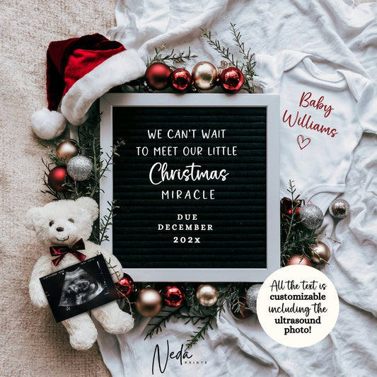 EDITABLE Christmas Pregnancy Announcement Digital, Baby announcement, Christmas Baby Reveal, Social Media Pregnancy, Instant Download, 0272