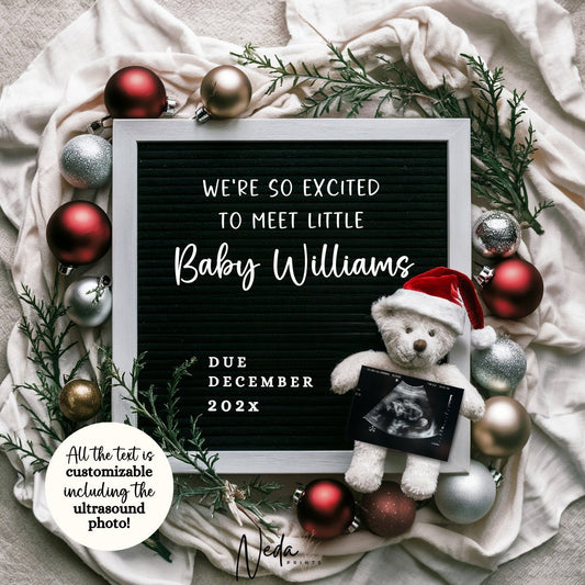 EDITABLE Christmas Pregnancy Announcement Digital, Baby announcement, Christmas Baby Reveal, Social Media Pregnancy, Instant Download, 0275