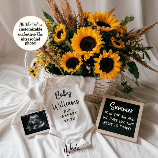 EDITABLE Summer Pregnancy Announcement Digital Sunshine Baby Announcement Social Media Instagram Pregnancy Reveal Announcement Download 0278
