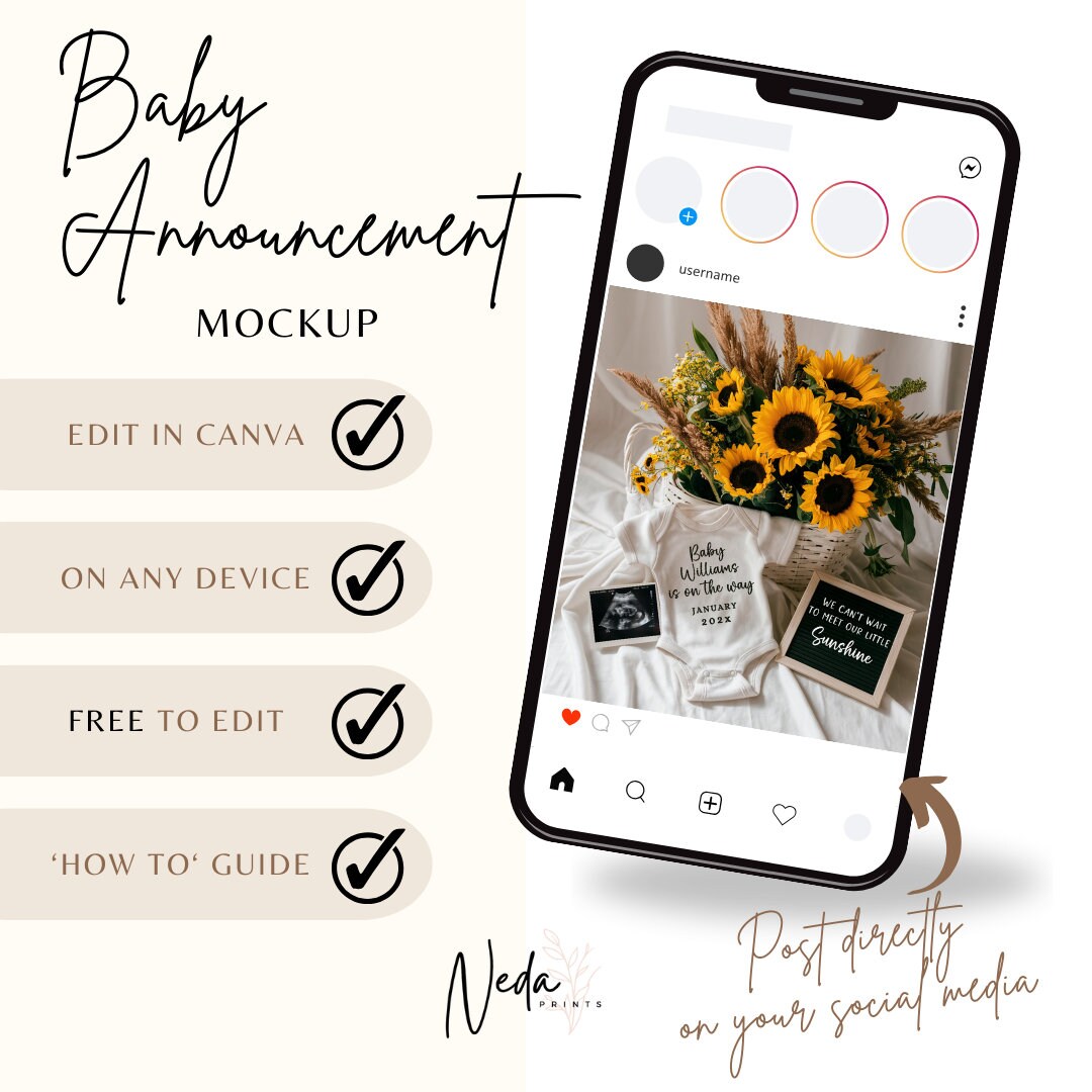 EDITABLE Summer Pregnancy Announcement Digital Sunshine Baby Announcement Social Media Instagram Pregnancy Reveal Announcement Download 0279