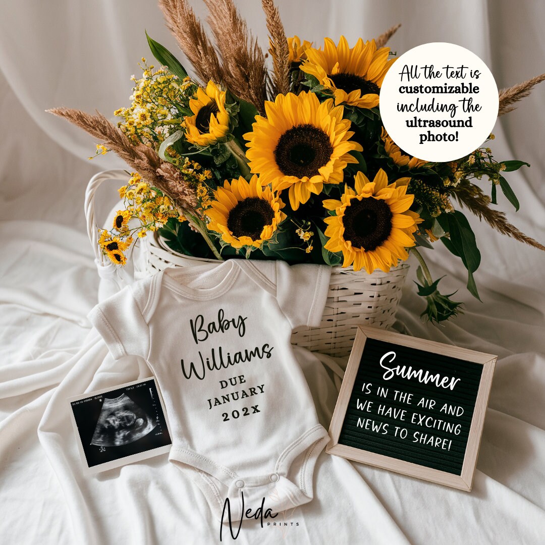 EDITABLE Summer Pregnancy Announcement Digital Sunshine Baby Announcement Social Media Instagram Pregnancy Reveal Announcement Download 0279