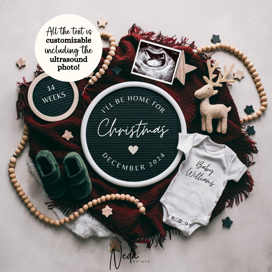 EDITABLE Christmas Pregnancy Announcement Digital, Baby announcement, Christmas Baby Reveal, Customizable maternity, Instant Download, 0086