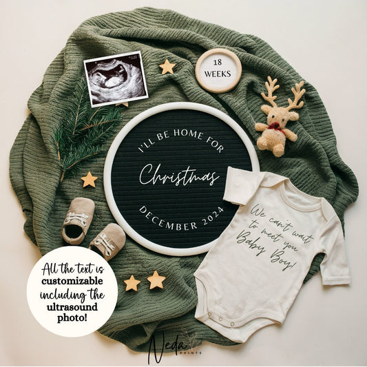 EDITABLE Christmas Pregnancy Announcement Digital, Baby announcement, Christmas Baby Reveal, Customizable maternity, Instant Download, 0089