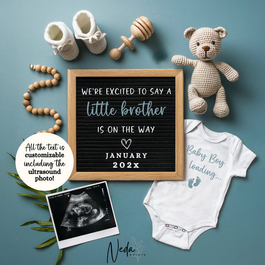 EDITABLE Little Brother Pregnancy Announcement Digital, Baby Boy announcement, pregnancy reveal, Social media announcement, Download 0284