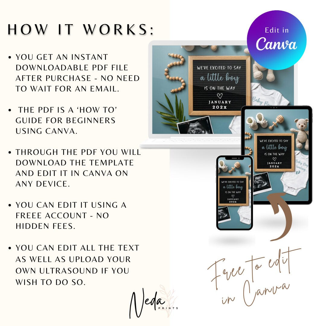 EDITABLE Boy Pregnancy Announcement Digital, Baby Boy announcement, pregnancy reveal, Customizable social media announcement, Download 0285