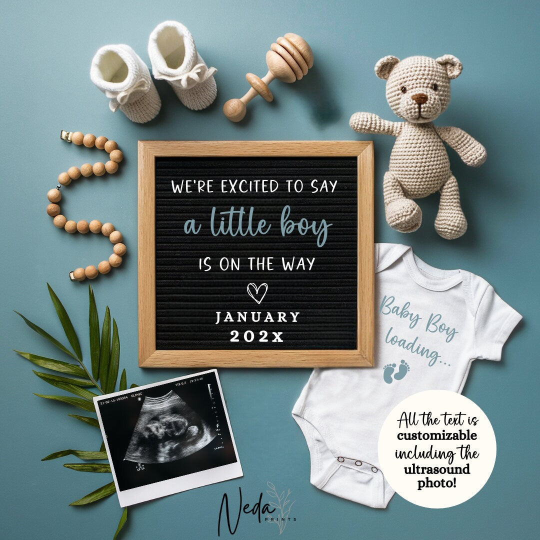 EDITABLE Boy Pregnancy Announcement Digital, Baby Boy announcement, pregnancy reveal, Customizable social media announcement, Download 0285