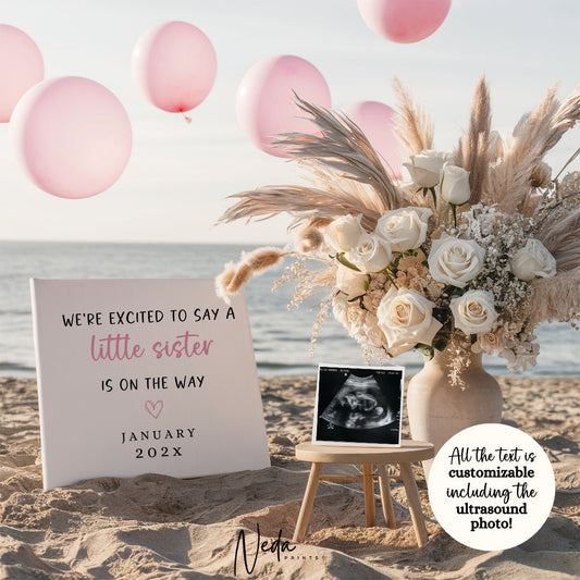 EDITABLE Little Sister Pregnancy Announcement Digital, Baby Girl announcement, Pregnancy Reveal, Social Media Announcement, Download, 0288