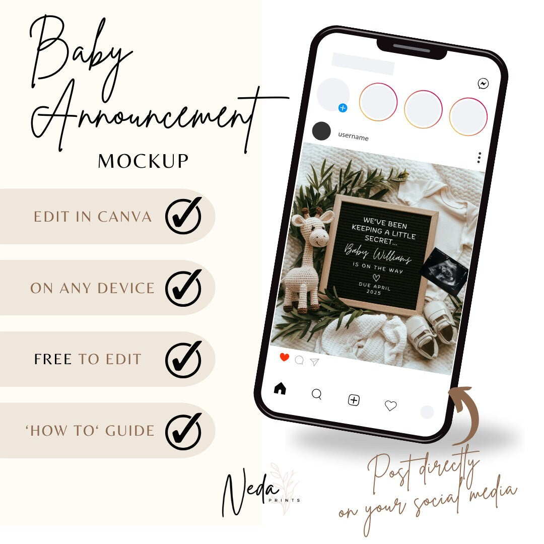 EDITABLE Pregnancy Announcement Digital, Baby announcement, Pregnancy Reveal, Customizable Maternity Announcement, Instant Download, 0123