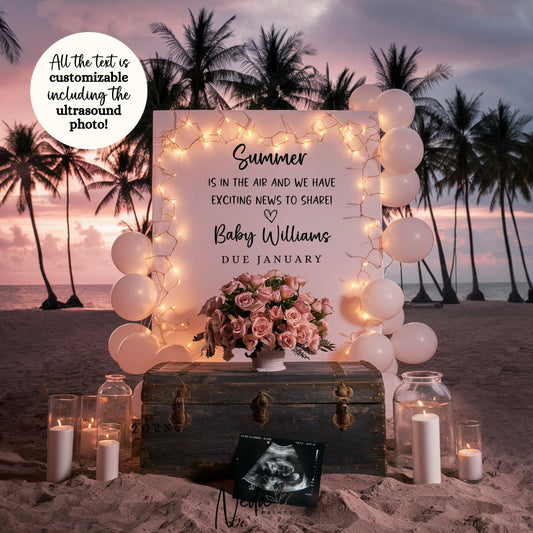 EDITABLE Summer Pregnancy Announcement Digital, Beach Baby Announcement, Social Media Instagram, Pregnancy Reveal Announcement Download 0306