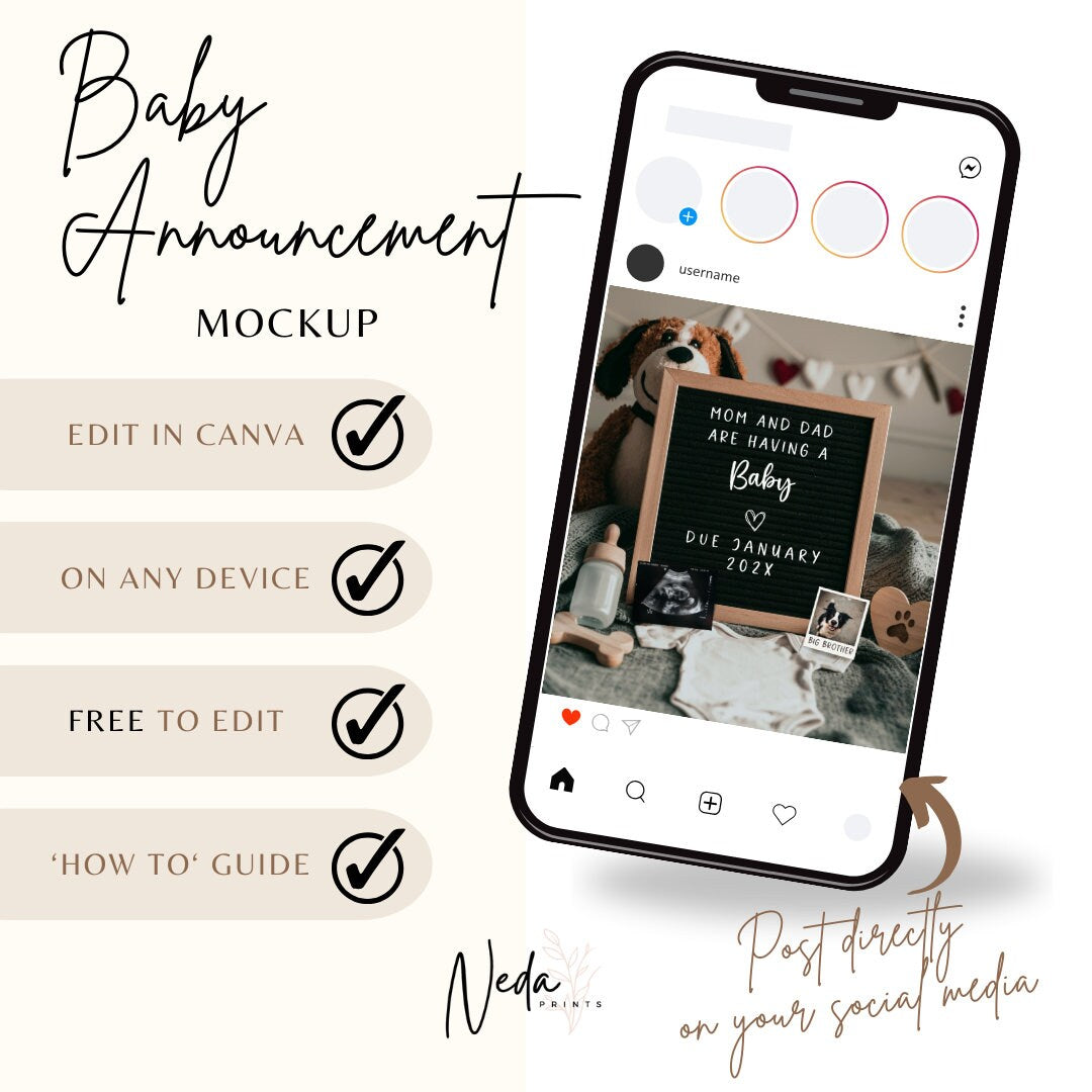 EDITABLE Pet Baby Neutral Pregnancy Announcement, Dog Baby announcement, pregnancy reveal, Social Media announcement, Instant Download, 0308