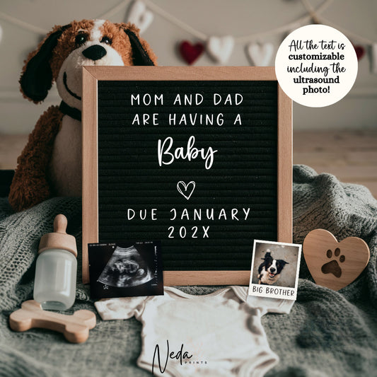 EDITABLE Pet Baby Neutral Pregnancy Announcement, Dog Baby announcement, pregnancy reveal, Social Media announcement, Instant Download, 0308