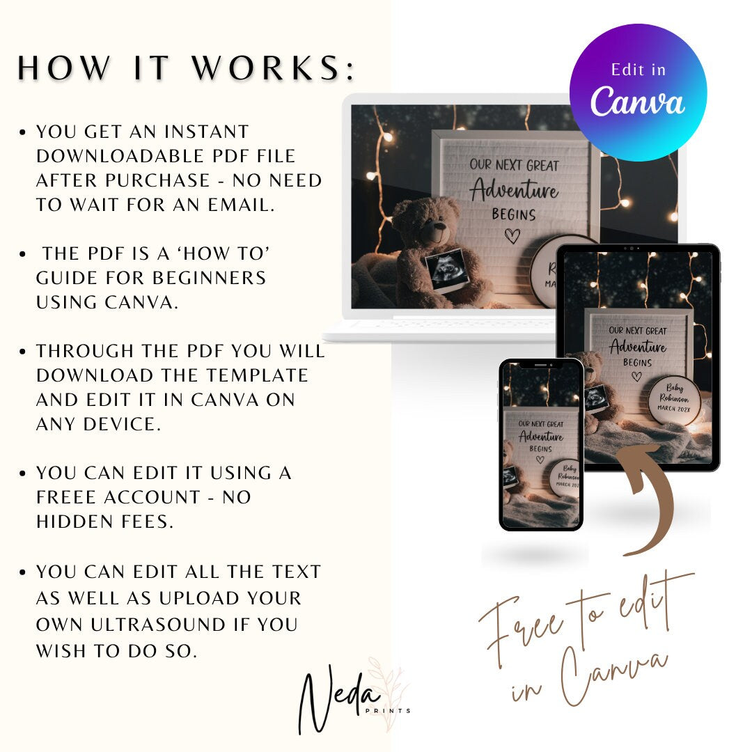 EDITABLE Baby Neutral Pregnancy Announcement Digital, Baby announcement, Instagram announcement, Social Media announcement, Download, 0310