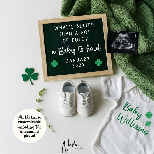 EDITABLE Extra Lucky Charm Baby Neutral Pregnancy Announcement Digital,  St Patrick Digital Baby announcement Social Media announcement 0321