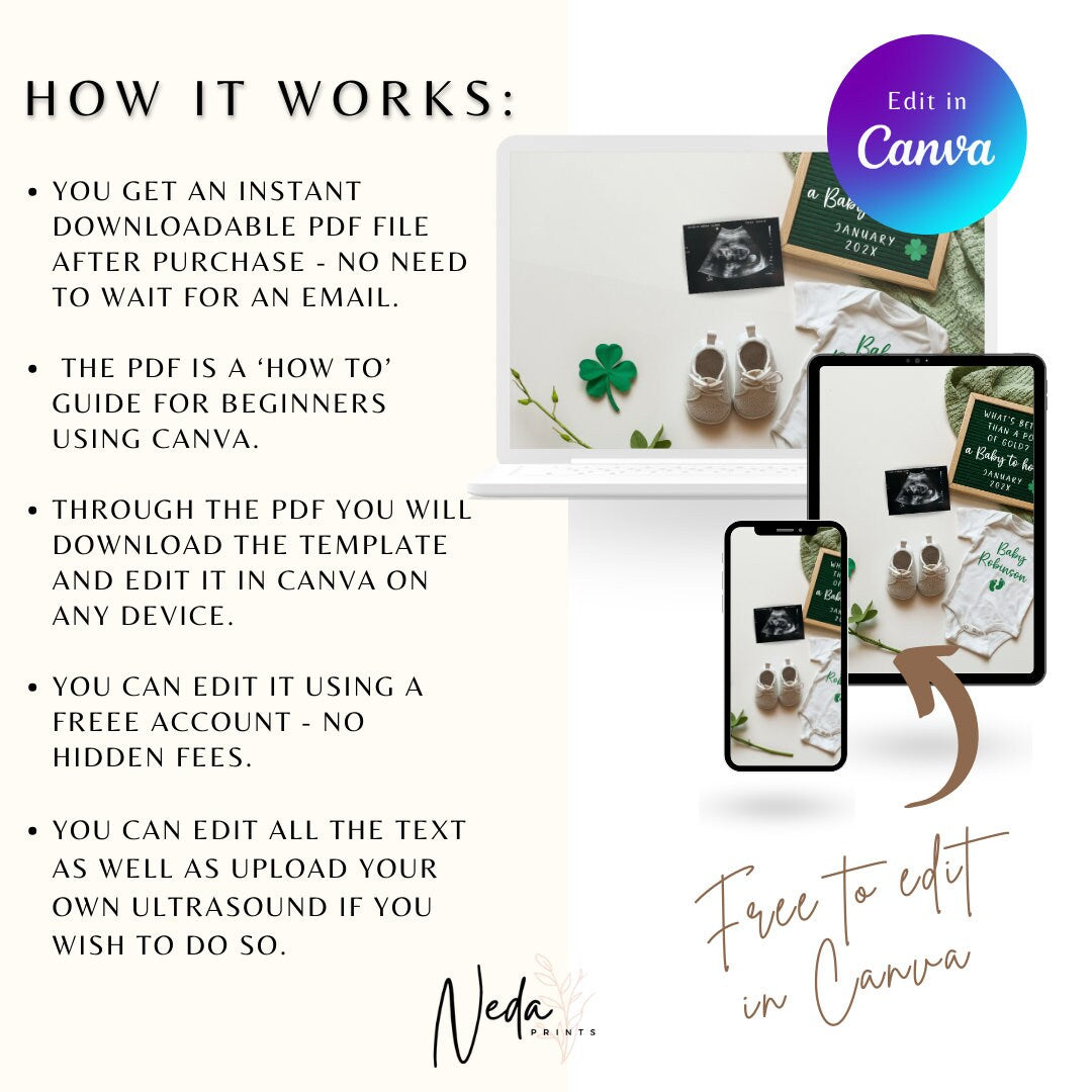 EDITABLE Lucky Charm Baby Neutral Pregnancy Announcement Digital,  St Patrick Digital Baby announcement, Social Media announcement 0322