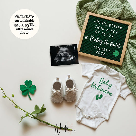 EDITABLE Lucky Charm Baby Neutral Pregnancy Announcement Digital,  St Patrick Digital Baby announcement, Social Media announcement 0322