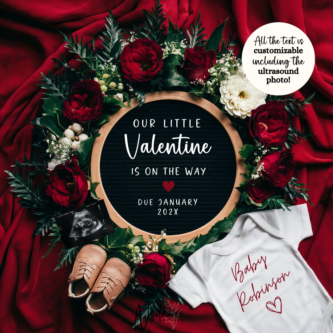 EDITABLE Valentines Day Pregnancy Announcement Digital, Valentine Love Baby announcement, Social Media announcement, Instant Download, 0325