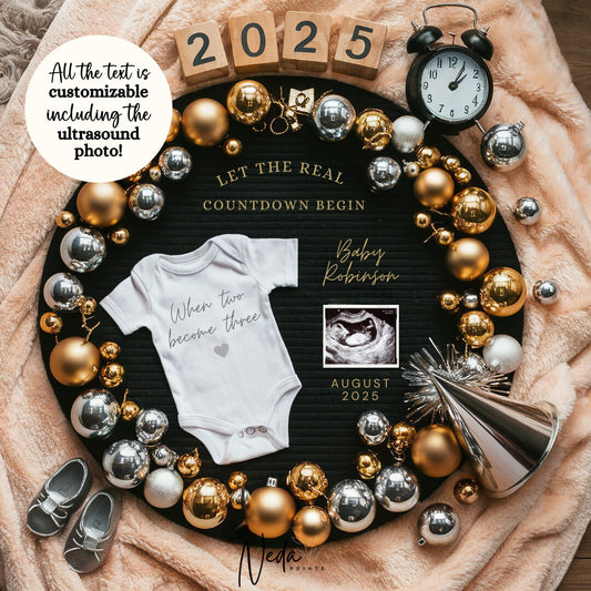 EDITABLE 2025 Pregnancy Announcement Digital, New Year Baby announcement, Pregnancy Reveal, New Year Announcement, Instant Download, 0150