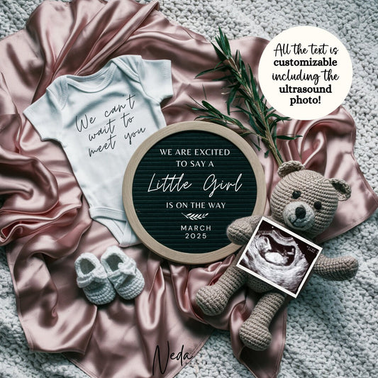 EDITABLE Girl Pregnancy Announcement Digital, Baby Girl announcement, pregnancy reveal, Customizable Social media announcement Download 0155