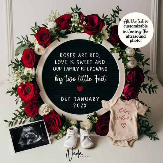 EDITABLE Valentines Day Pregnancy Announcement Digital, Valentine Love Baby announcement, Social Media announcement, Instant Download, 0333