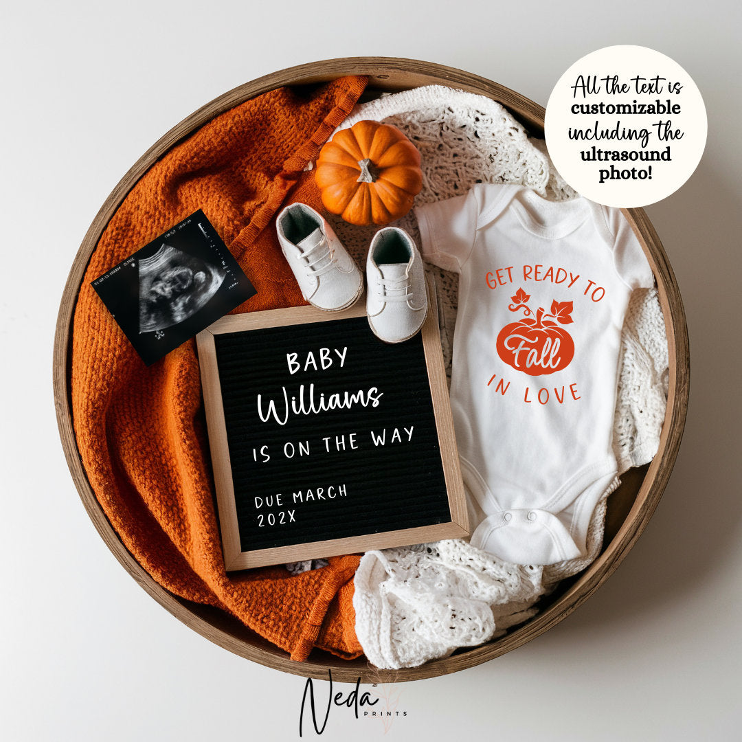 EDITABLE Fall Halloween Thanksgiving Pregnancy Announcement Digital, Fall Baby announcement, Social Media announcement Instant Download 0335