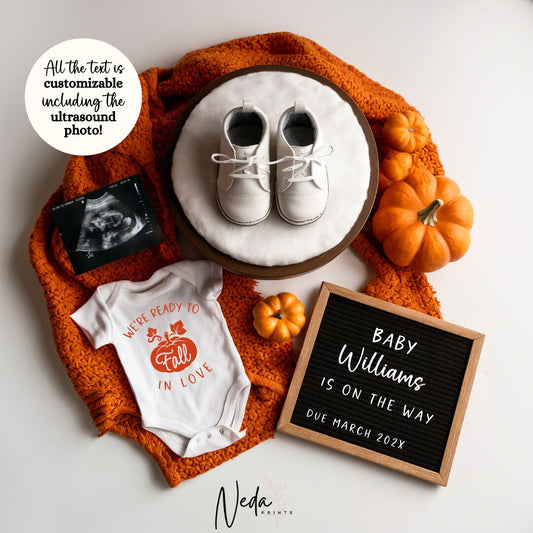 EDITABLE Fall Halloween Thanksgiving Pregnancy Announcement Digital, Fall Baby announcement, Social Media announcement Instant Download 0337