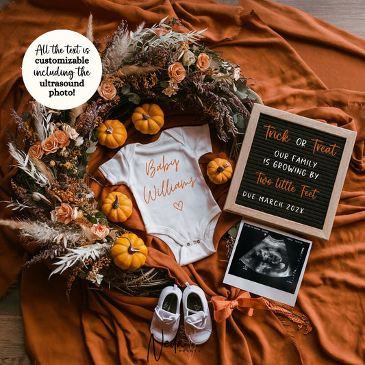 EDITABLE Fall Halloween Thanksgiving Pregnancy Announcement Digital, Fall Baby announcement, Social Media announcement Instant Download 0339