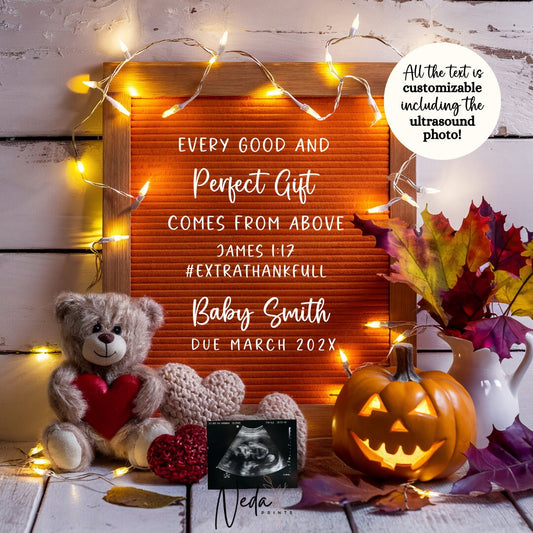 EDITABLE Fall Christian Thanksgiving Pregnancy Announcement Digital, Fall Baby announcement, Social Media announcement Instant Download 0342