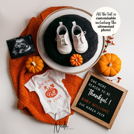 EDITABLE Fall Halloween Thanksgiving Pregnancy Announcement Digital, Fall Baby announcement, Social Media announcement Instant Download 0344